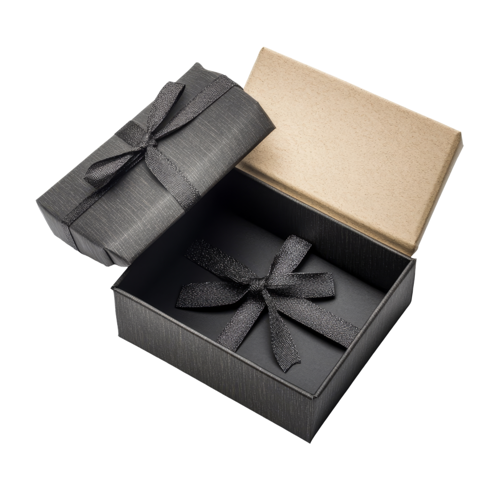 An open gift box with a stylish ribbon showcasing a surprise waiting inside for special occasions and celebrations, Open gift box isolated png