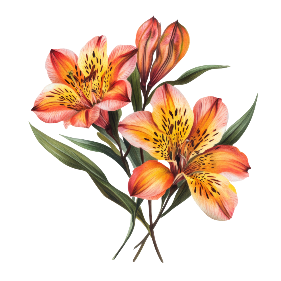 Beautiful alstromerias blooming against a pristine transparent transparent backdrop, A portrayal of alstromerias, isolated against a transparent or transparent background backdrop png