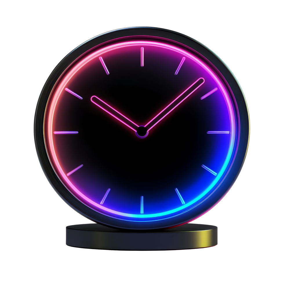 Stylish desk clock featuring vibrant neon lighting in a modern workspace, fashionable desk clock with neon lighting, file of isolated object with shadow on transparent background png