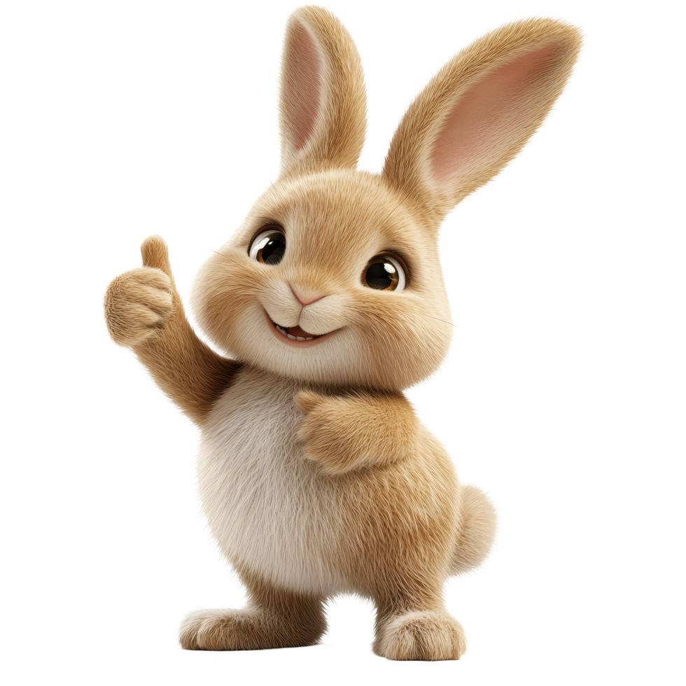 A cheerful bunny giving a thumbs up against a clean transparent background, radiating positivity and joy, Bunny Giving ThumbsUp Isolated on transparent background png