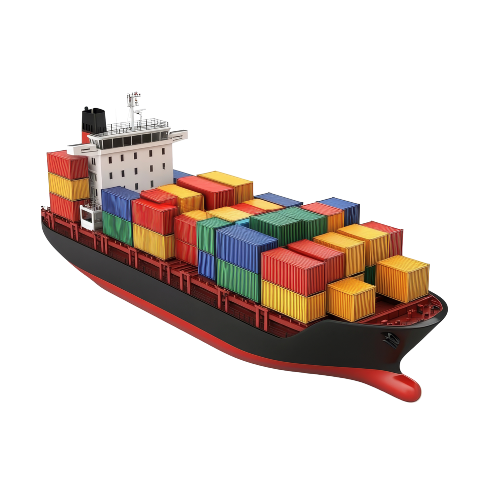 Cargo ship transporting multicolored containers on a pristine transparent background, cargo ship transport containers on transparent background png