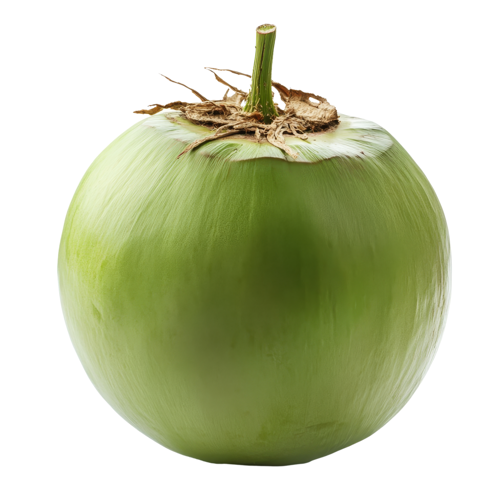 Fresh green coconut isolated against a clean transparent background for culinary and beverage use, Green coconut isolated on transparent background png