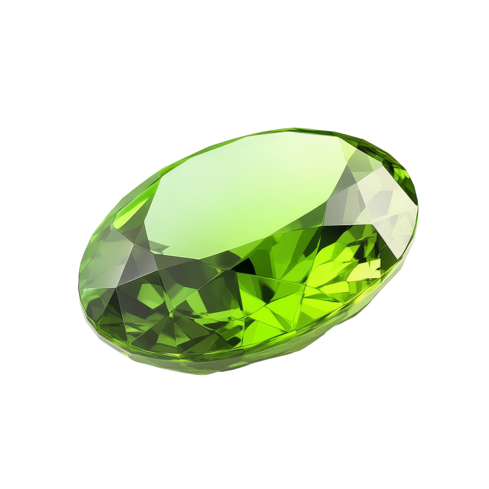 Vibrant ovalshaped peridot green gemstone resting on a clean transparent background, peridot green gem stone oval shape isolated on transparent backgroud png