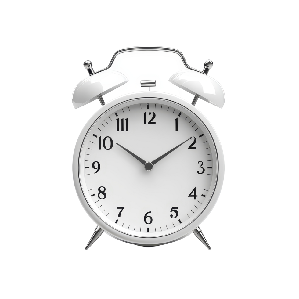 Classic alarm clock with clear face displayed on a plain transparent background indicating morning time, Alarm clock on transparent background png