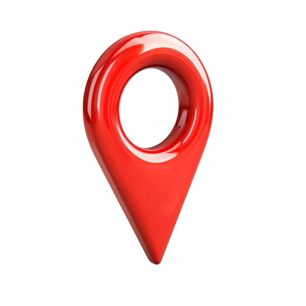 A red location pin highlighting an address in a map for navigation purposes, 3d red pin point map address location pointer symbol transparent background png
