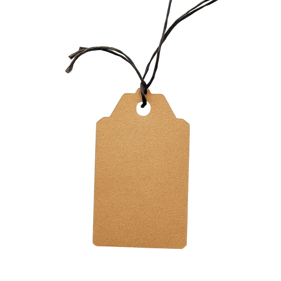 superiore Visualizza di un' cartone appendere etichetta con un' nero corda su un' trasparente sfondo in mostra un' semplice disegno, cartone appendere etichetta superiore Visualizza isolato trasparente sfondo png