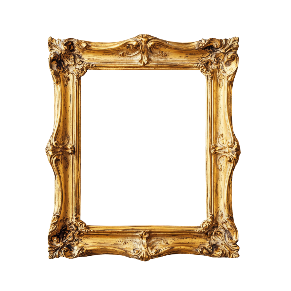 Elegant vintage picture frame on a pristine transparent background perfect for showcasing art or cherished memories, Picture frame on transparent backgroundfile png