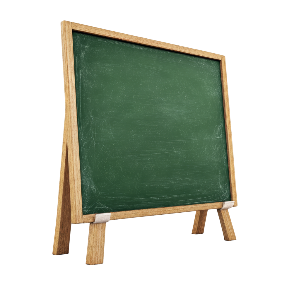 Isolated green chalkboard on wooden frame ready for classroom use in an educational setting, green Chalkboard 3d isolated on transparent background png