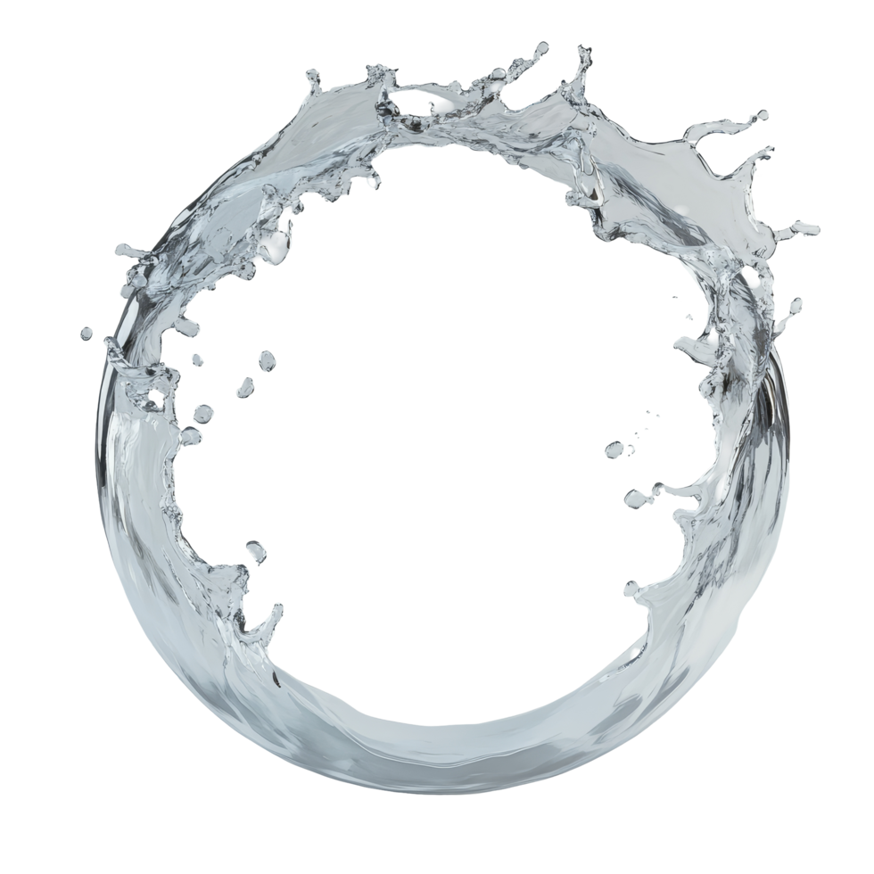 Water splashing out from a circular shape in a clean environment, capturing the motion and clarity of the liquid, Water splashing out from circle shape isolated 3d rendering png