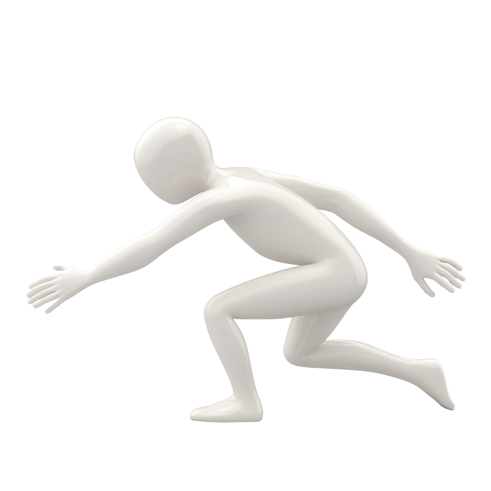 Minimalistic representation of a man in motion, pushing forward against a clean transparent background, pushing man minimalistic simple 3d isolated on transparent background png