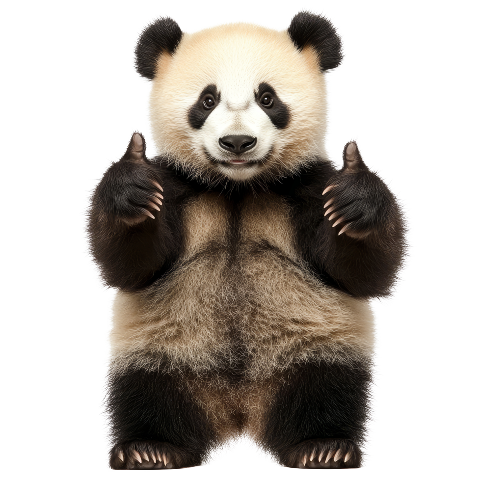 A cheerful panda bear giving a thumbs up against a bright transparent background, showcasing its playful spirit, Panda Bear Giving ThumbsUp Isolated on transparent background png