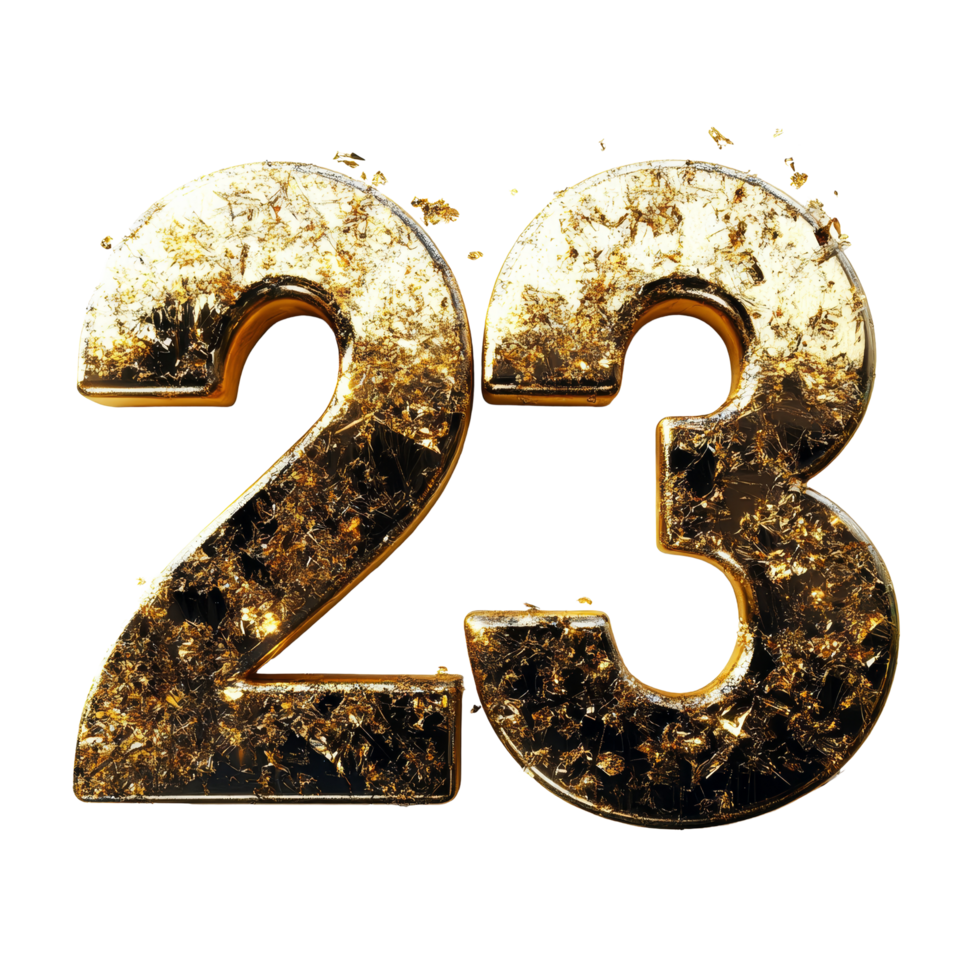 Shiny golden numbers 2 and 3 representing the New Year celebration on a transparent background, Number 2023 New Year isolated on transparent background png