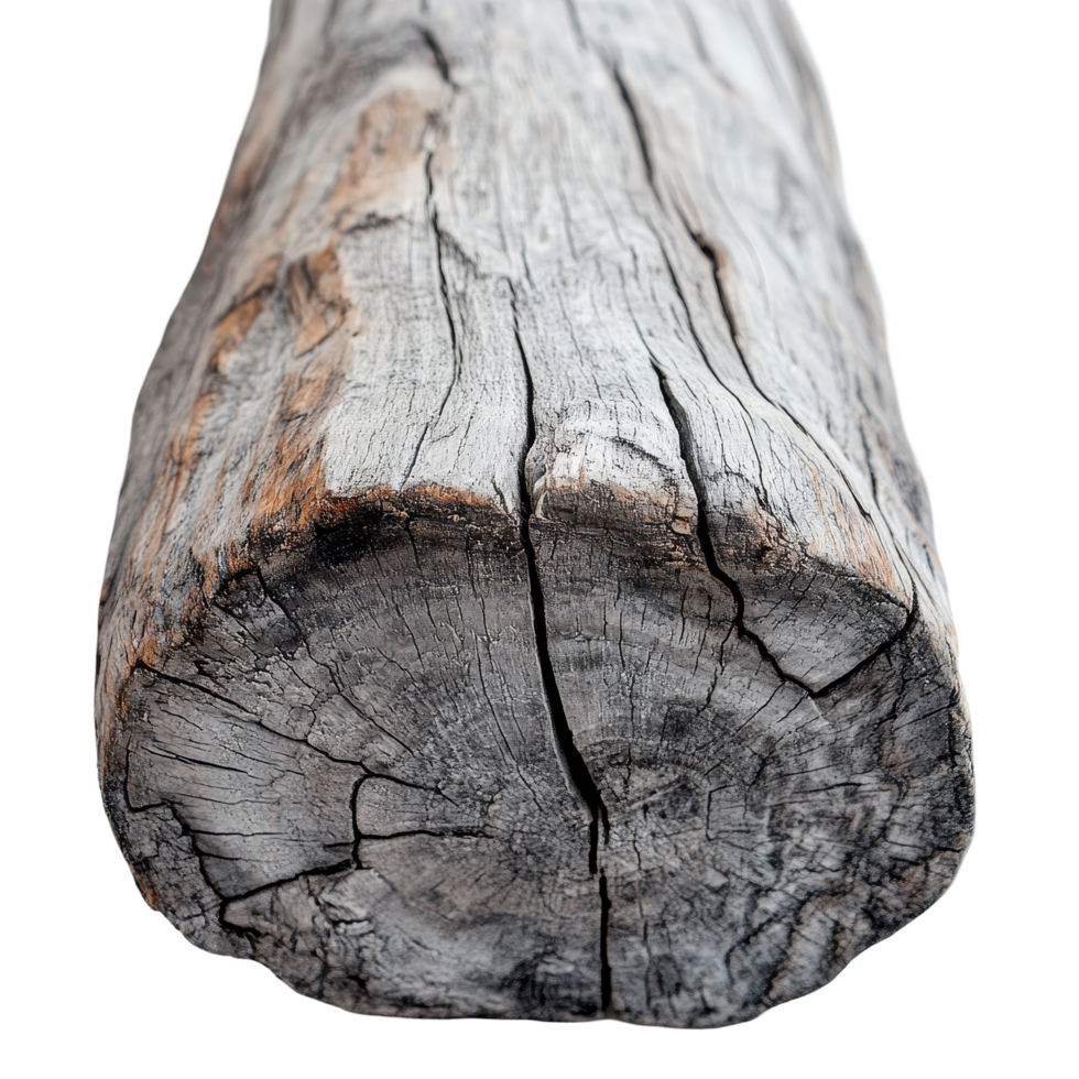 A closeup view of an old wooden log against a transparent background, showcasing unique textures and colors in natural wood, Old wood log transparent background. Wooden log transparent background png