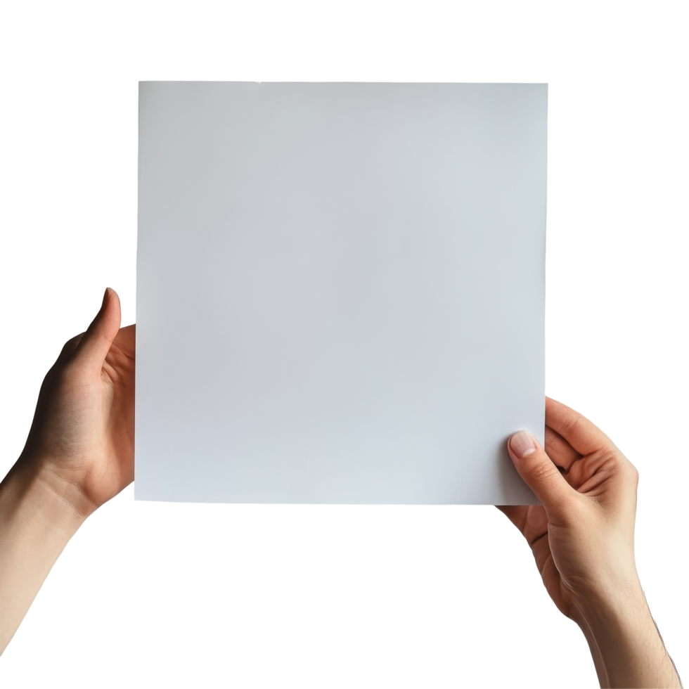 A person holding a blank sheet of transparent paper against a plain transparent background during daylight hours, Hand holding transparent empty paper on transparent backgroundfile png