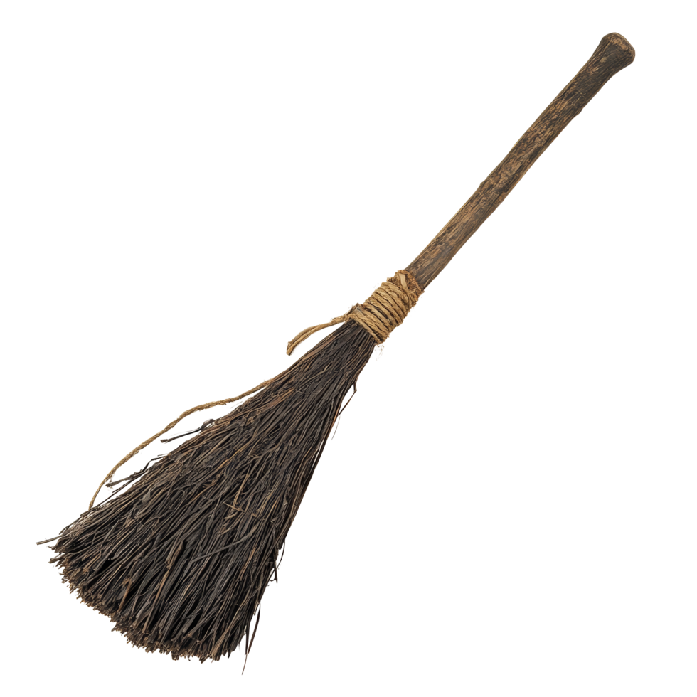 A realistic witch broom crafted from natural materials on a clean transparent background, Realisitc Witch broom on transparent background png