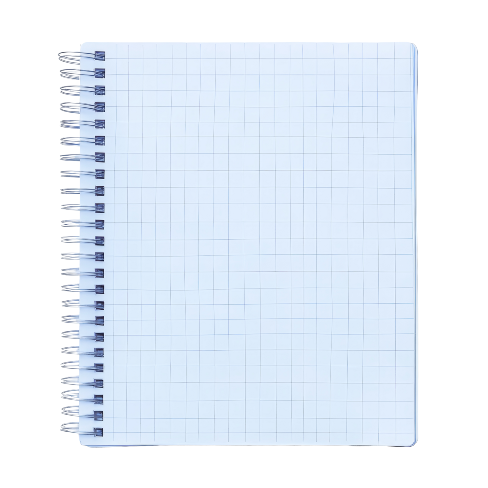 Blank squared paper notepad resting on a light surface, perfect for writing and drawing activities, blank squared paper sheets or notepad pages on transparent backgroundfile png