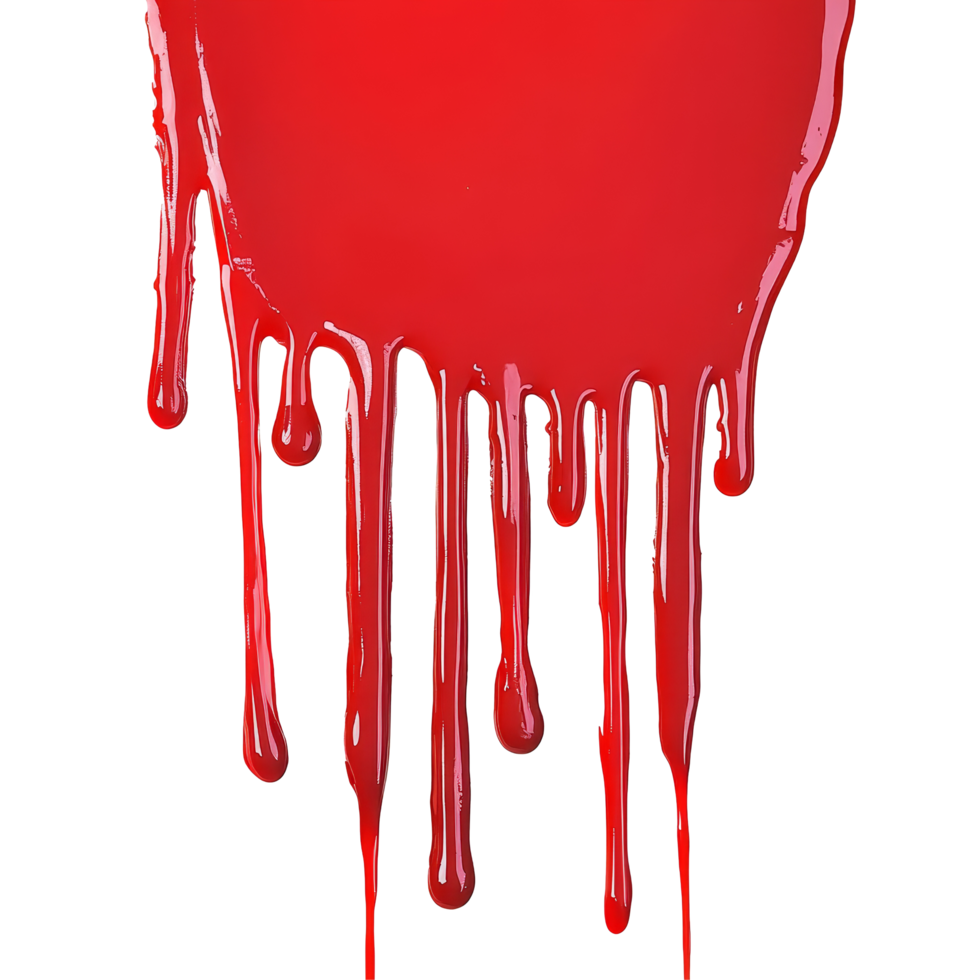 Red paint drips down against a plain transparent background, creating an eyecatching artistic effect, Dripping Red Paint Streak Isolated on transparent background png