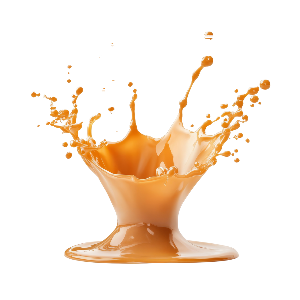 Delicious caramel splash creating an elegant design on a transparent background, Delicious Caramel Splash isolated on transparent background png