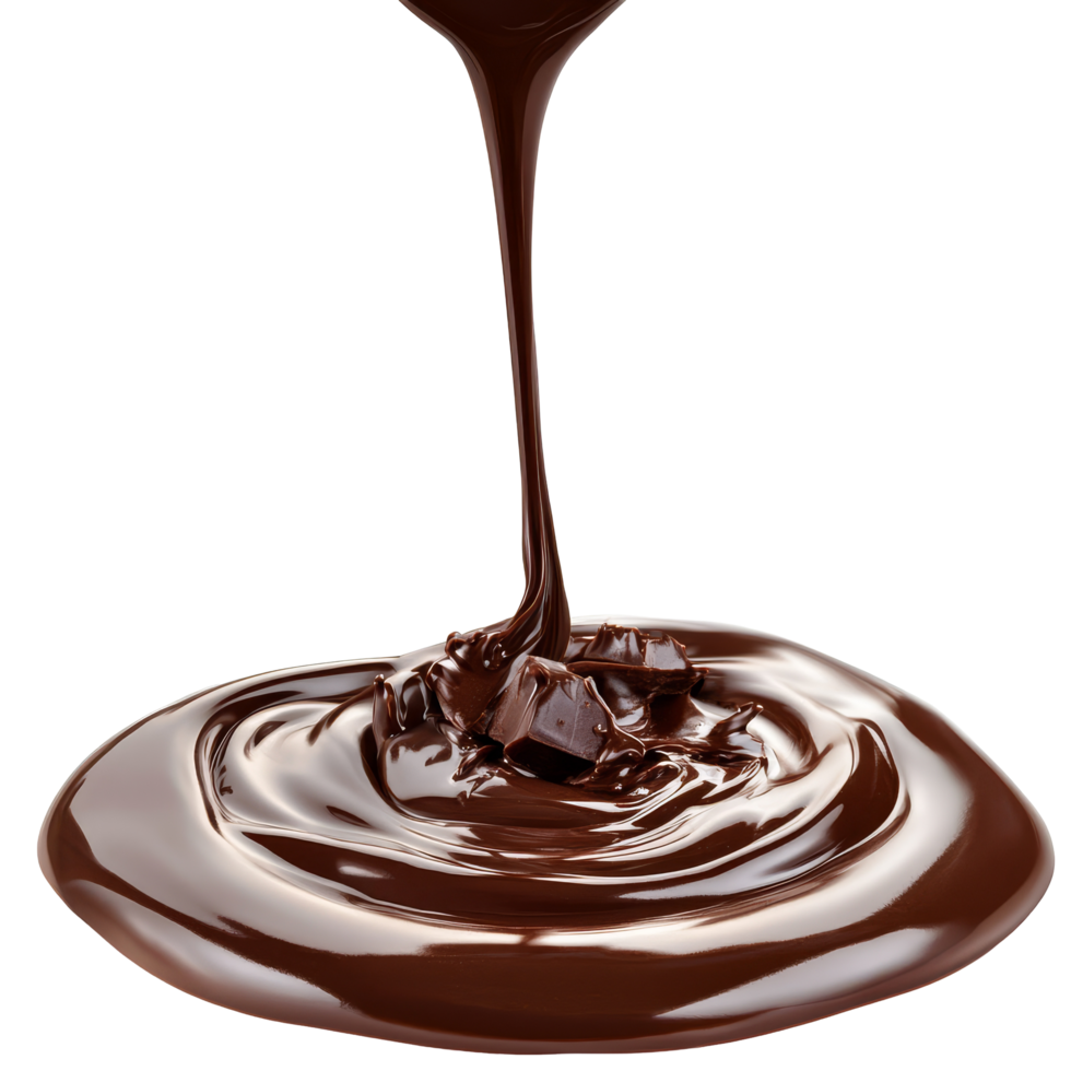 Liquid chocolate pouring stream isolated on transparent background for culinary and dessert applications, Liquid Chocolate Pour Stream isolated on transparent background png