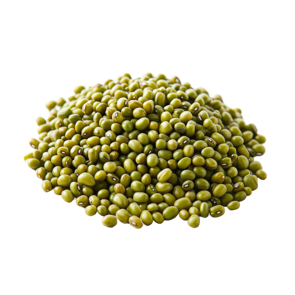 Organic mung beans collected and arranged in a neat heap against a clean, transparent background for culinary use, Heap of organic mung beans isolated png
