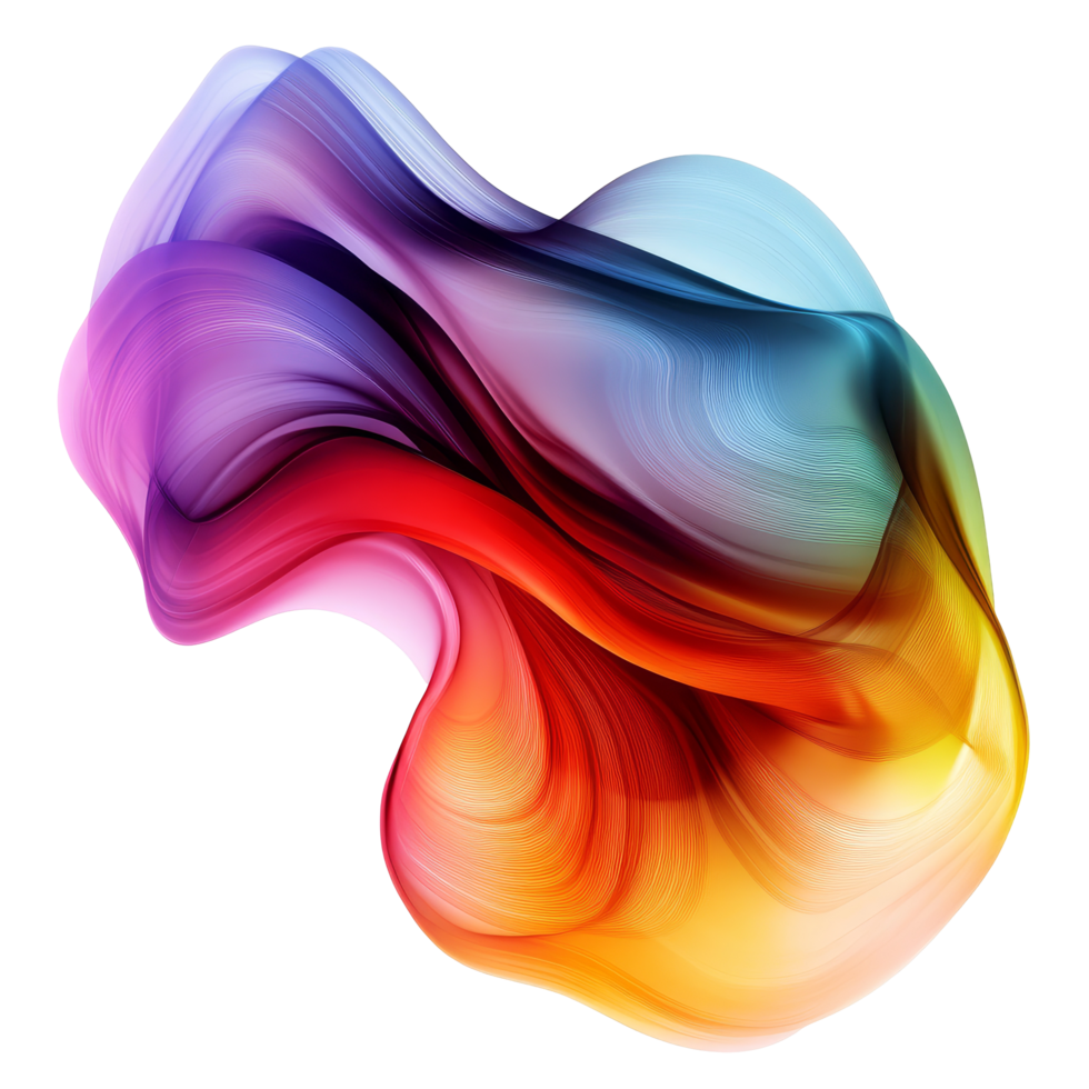 Captivating multicolored abstract wave design flowing gracefully with iridescent hues, multicolored flowing abstract iridescent wave shape isolated on transparent background png