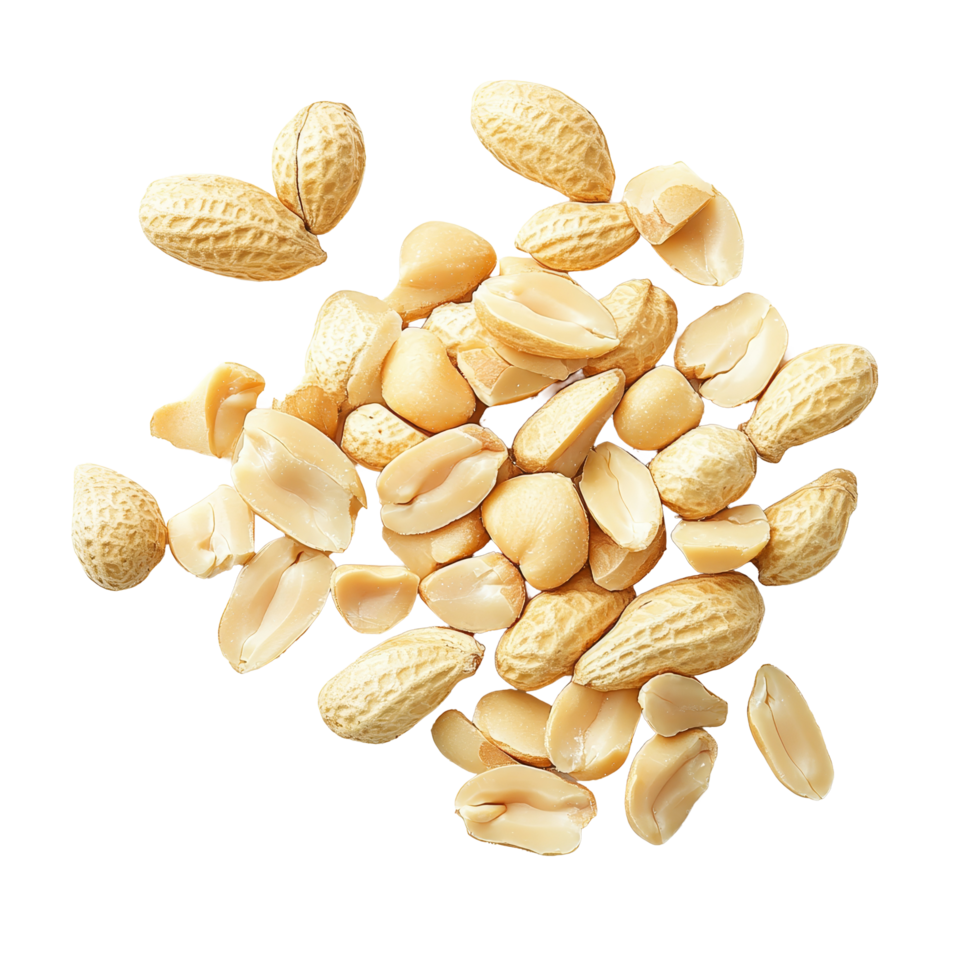 A collection of peeled peanuts displayed on a transparent background, showcasing their light color and unique texture, peeled peanuts isolated png