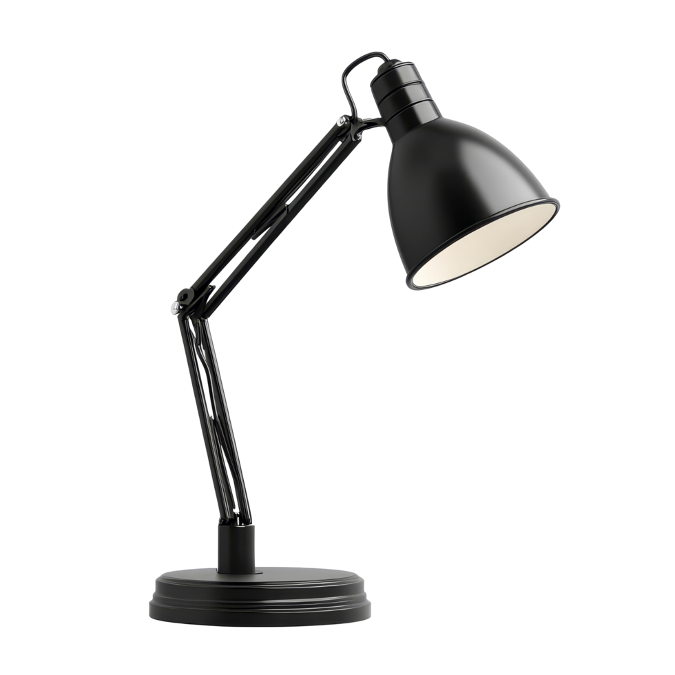 Black desk lamp on a transparent background, perfect for enhancing workspace lighting at any hour, black desk lamp isolated on transparent backgroundfile png