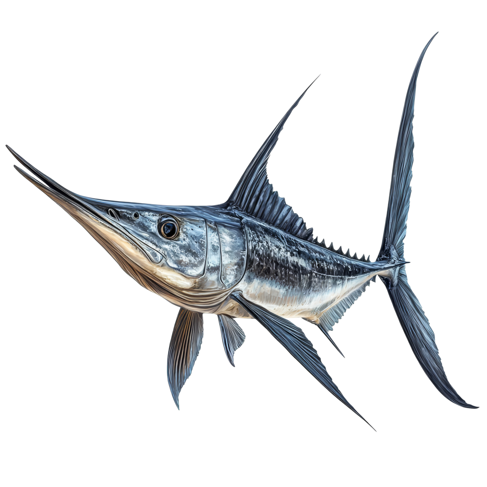 Swordfish displayed against a clean transparent background showcasing its unique features and streamlined body, Swordfish Isolated on transparent background png