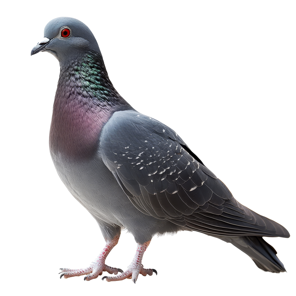 A solitary grey pigeon stands on a plain transparent background showcasing its unique features and colors, grey pigeon isolated on transparent background png