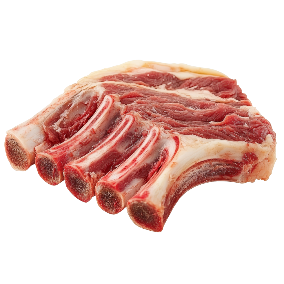 Isolated raw beef entrecote bone ready for culinary preparation and grilling in a kitchen setting, Isolated raw beef entrecote bone png
