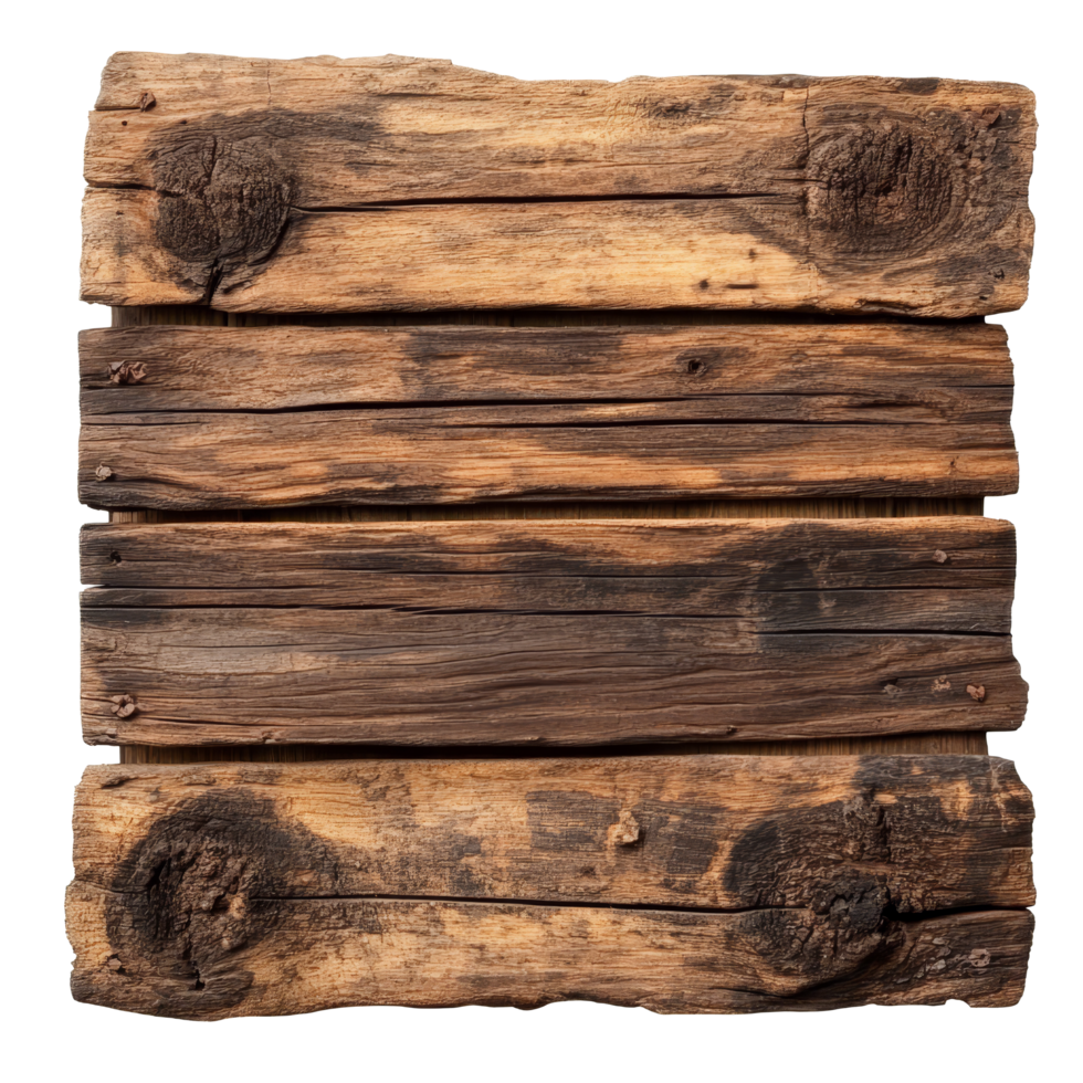 Old brown wooden boards with weathered texture set against a blank transparent background for creative display, old brown wooden boards and blank transparent on transparent background png