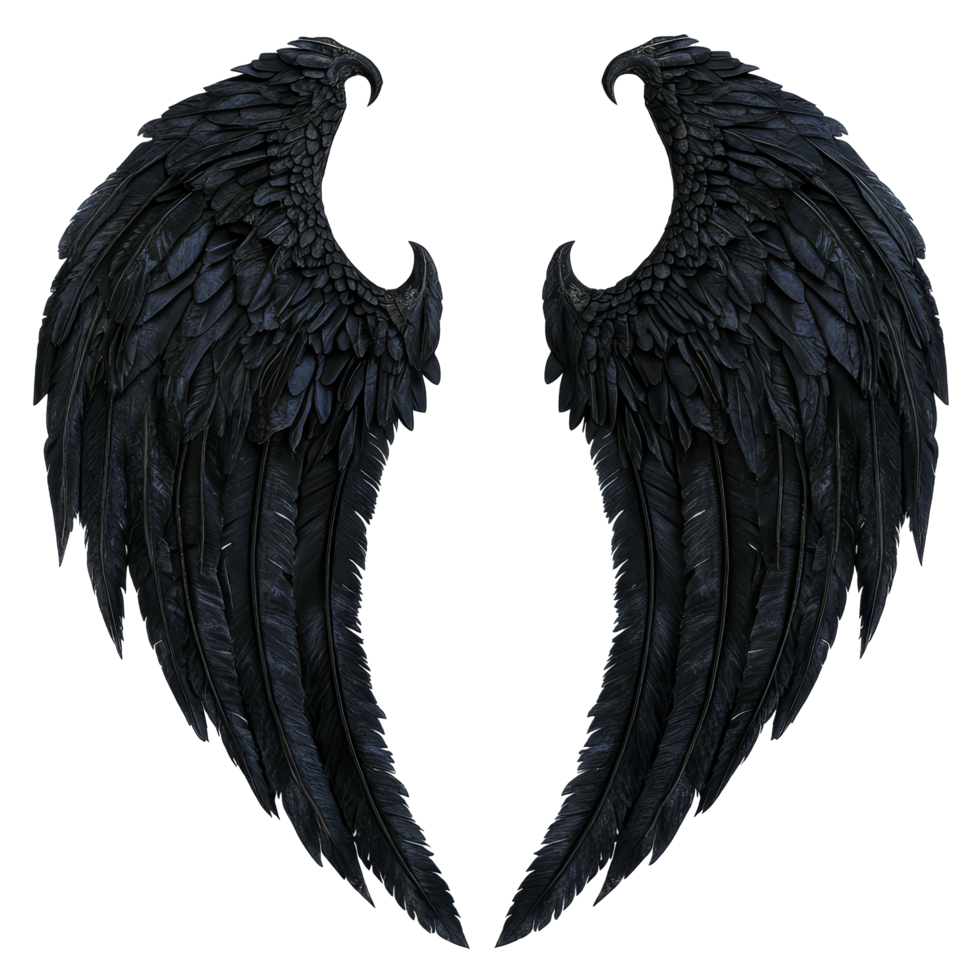 Stunning black demon wings isolated on a transparent background showcasing intricate design details, black demon wings isolated on transparent background png