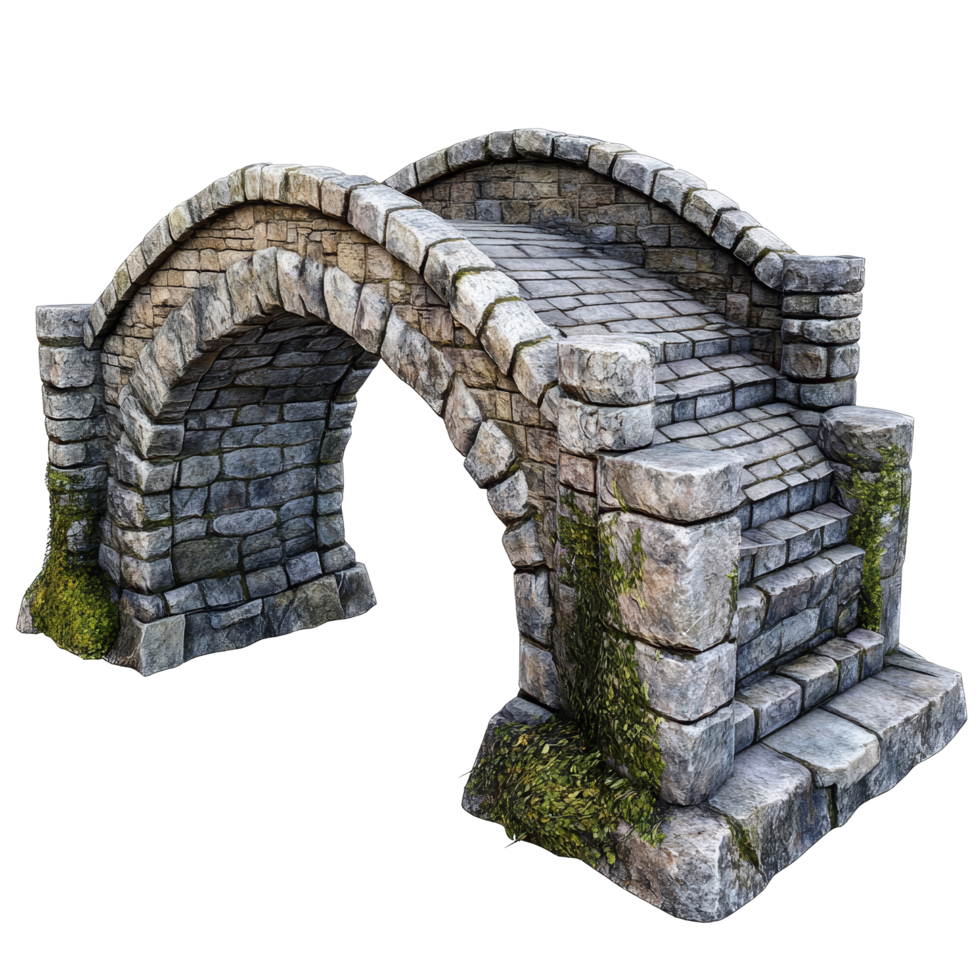 An intricately designed medieval stone bridge showcasing craftsmanship and historical architecture, Medieval Stone Bridge transparent background png