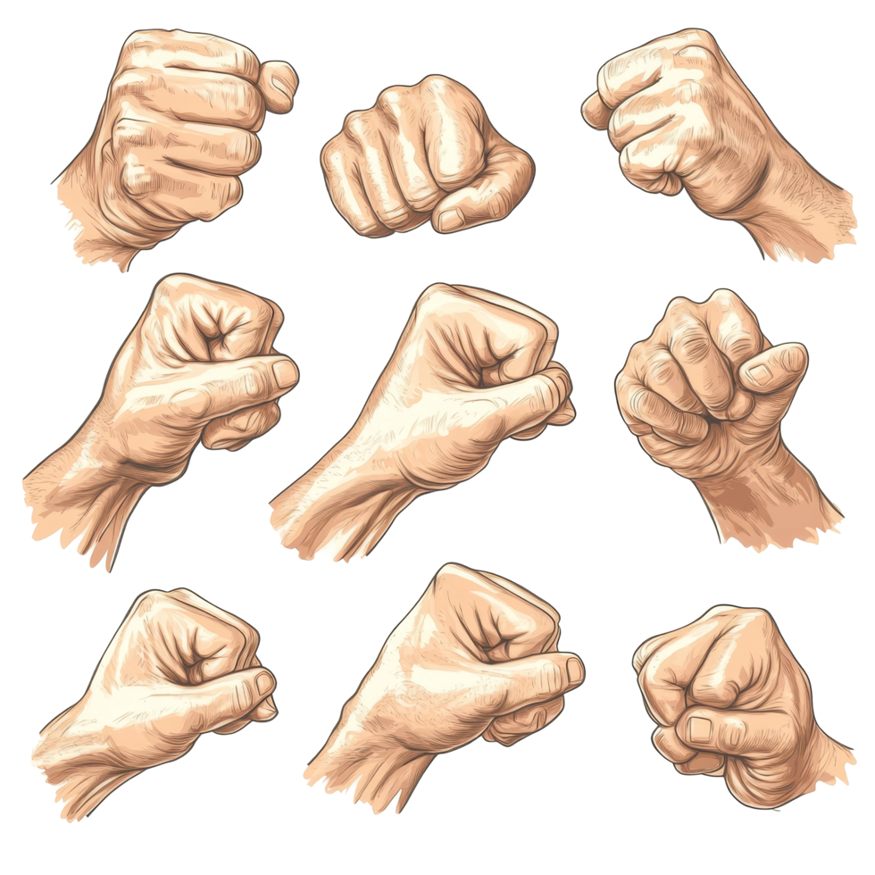 Different hand gestures depicting various signs, showcasing a unique representation of grabbin, Different hand gesture, sign, symbol. Holding, grabbing, show quantity, fist isolated on transparent png
