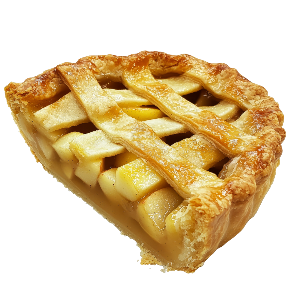 Delicious portion of fresh homemade apple pie with a golden crust and sliced apples, perfect for dessert any time, Portion of fresh apple pie png