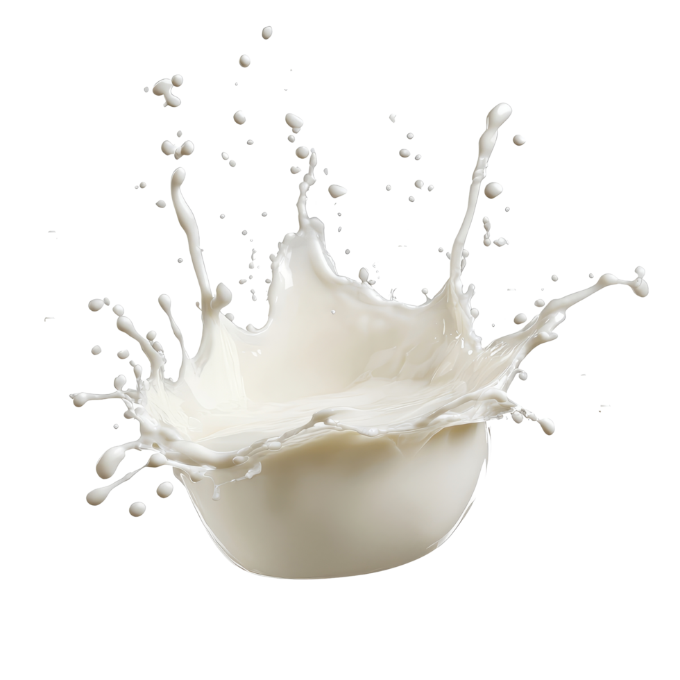 Splash of fresh milk creating a dynamic fountain on a transparent background, capturing movement in real time, Splash of milk isolated png
