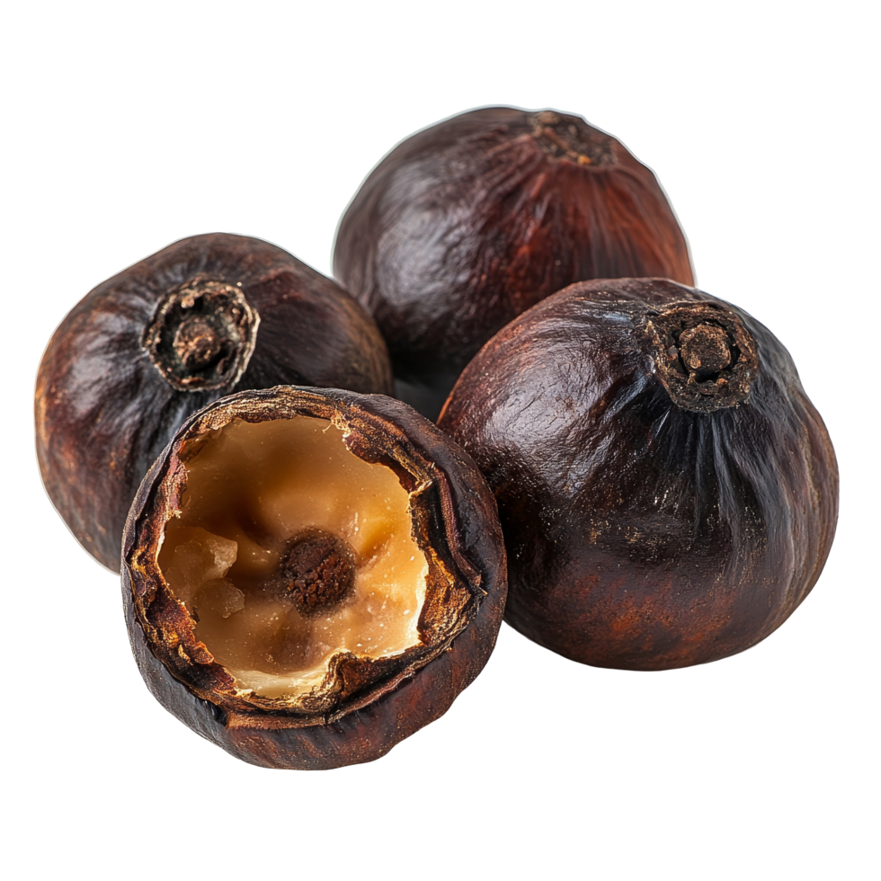 Soap nuts on a transparent background showcasing their natural texture and appearance for ecofriendly cleaning options, Soap nut isolated on transparent background png