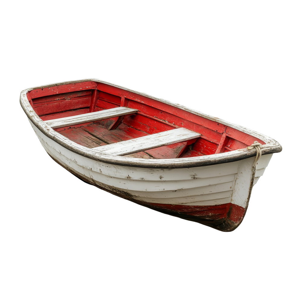 Small wooden boat on a clean transparent background, highlighting its vintage charm and rustic colors, Small boat isolated on transparent background png