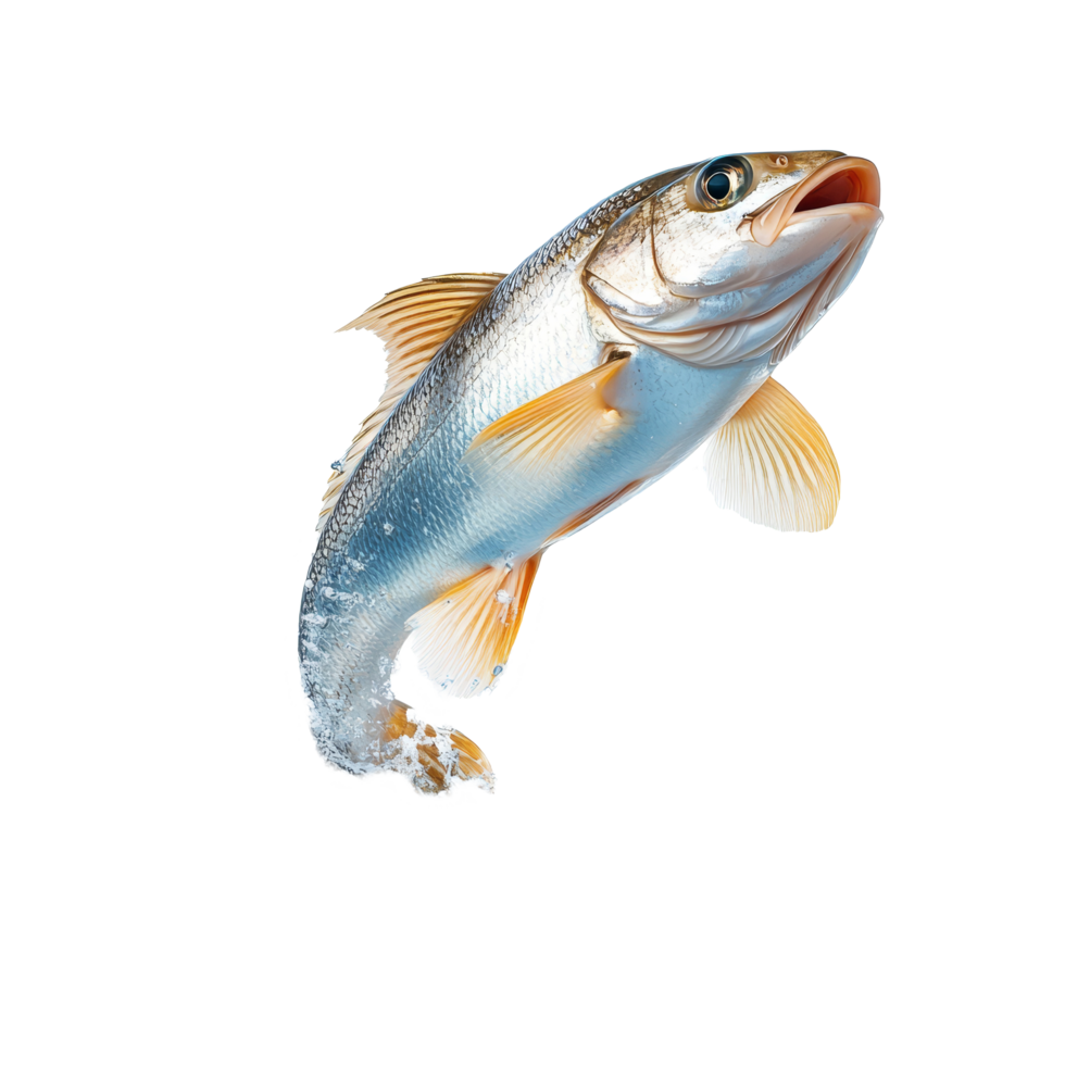 Dynamic fish leaping out of clear water in a vibrant display of natures energy, Dynamic Fish Leaping Out of Water High Resolutionisolated on transparent background png