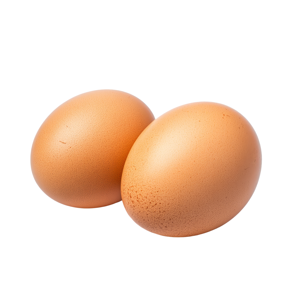 Two fresh eggs isolated on a clean transparent background showcasing their smooth surface and natural color, two eggs isolated on transparent background png