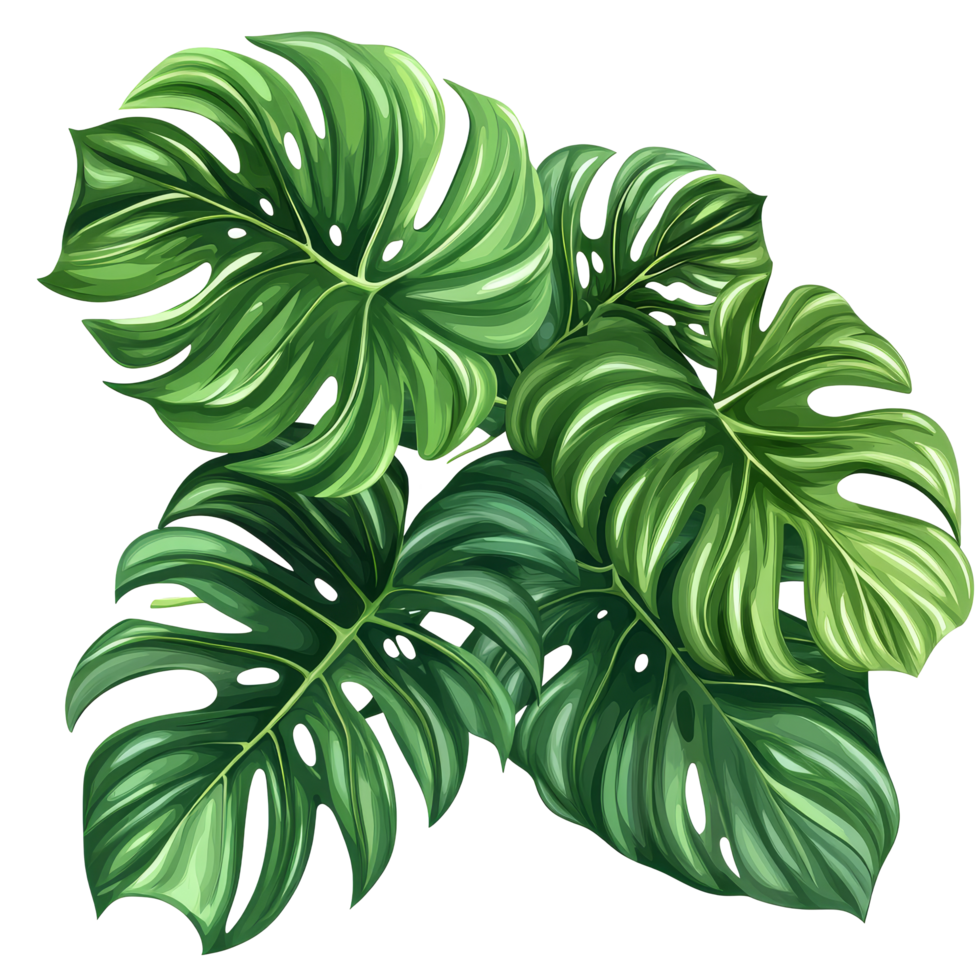 Vibrant monstera leaves entwined in a lush tropical jungle setting during daylight, tropical jungle monstera leaves , vine leaf tree isolated on transparent backgroundfile png