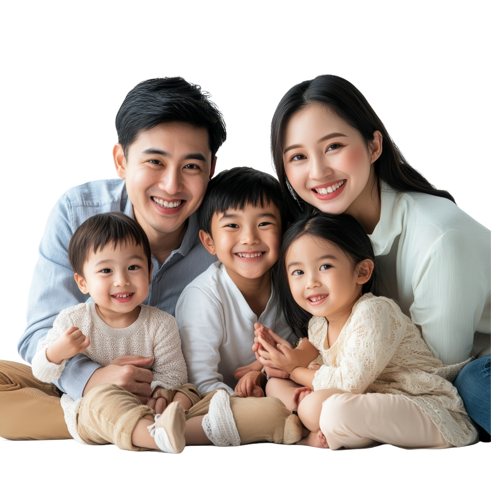 Happy Asian family enjoying time together at home in a warm and joyful setting on a bright day, Happy Asian family isolated on transparent background, Happy family enjoying together png