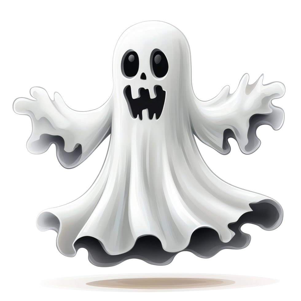Cartoon Halloween ghost floating on a transparent background with a playful expression ideal for festive decorations and celebrations, Cartoon halloween ghost on transparent background png