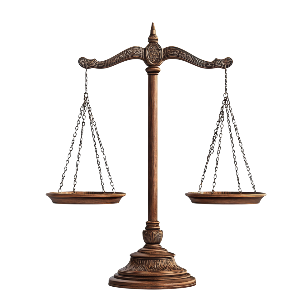 A classic judicial scale symbolizing justice on a transparent background for legal and ethical themes, judicial scaleisolated transparent background png