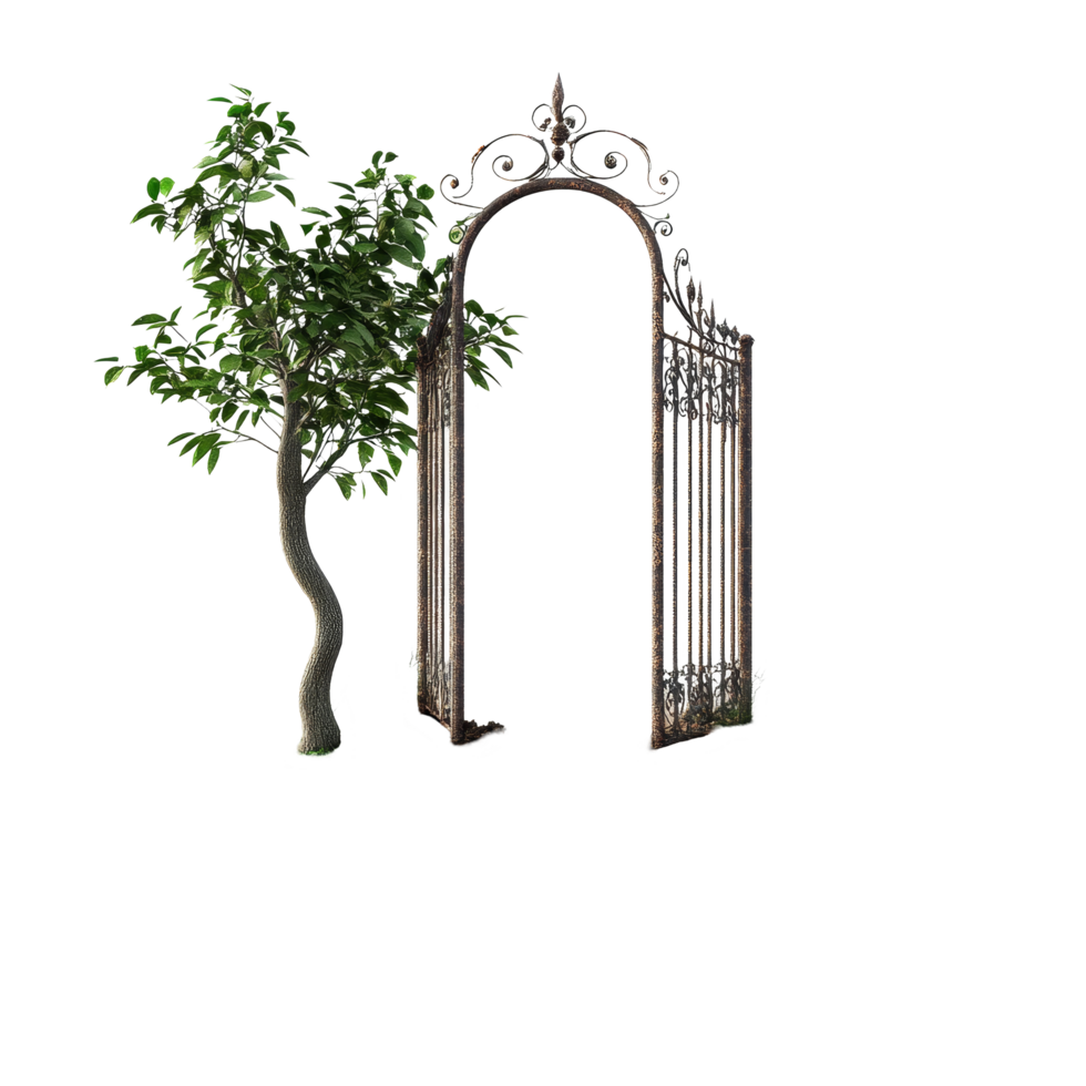 Elegant soil gate with greenery on a pristine transparent background showcasing natural beauty, Beautiful soil gate on a transparent background png