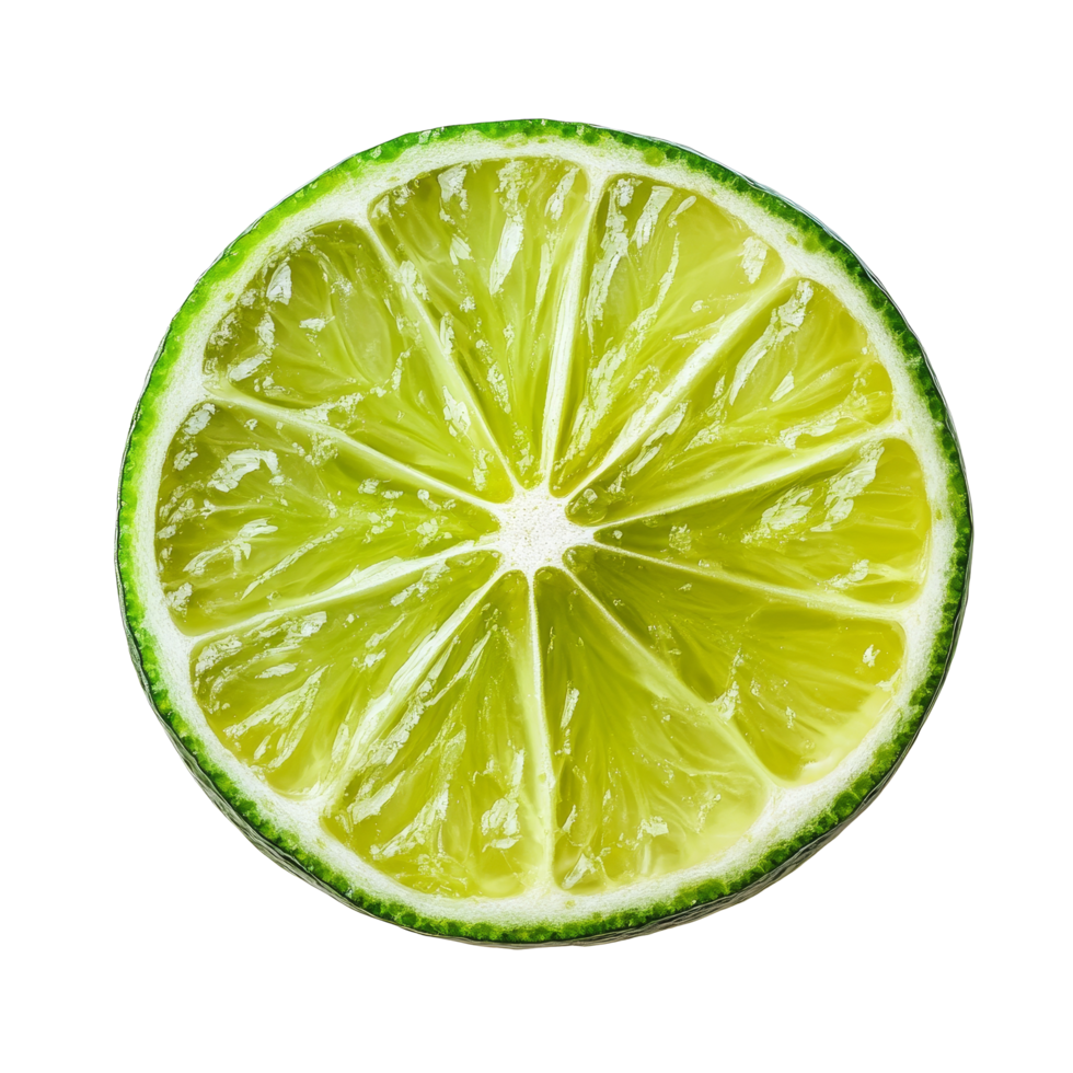 Fresh slice of lime on a transparent background perfect for culinary use or beverage garnishing, slice of lime isolated on transparent background png