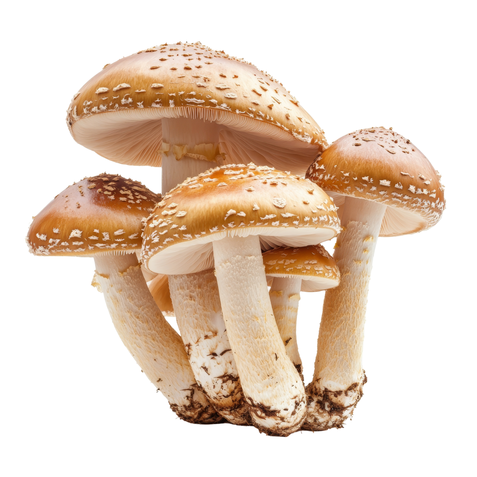 Group of fresh mushrooms with caps and stems isolated on a clean transparent background ready for culinary use, Multiple mushrooms isolated on transparent background png