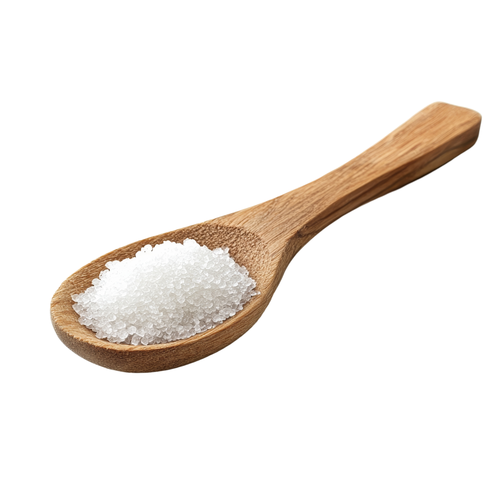 Sugar in a wooden spoon isolated on a transparent background for culinary and baking contexts, sugar in wood spoon isolated on transparent background png