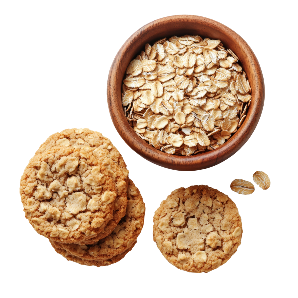Delicious oatmeal and homemade cookies on a transparent background for a delightful snack time experience, Oatmeal and cookies on transparent background png