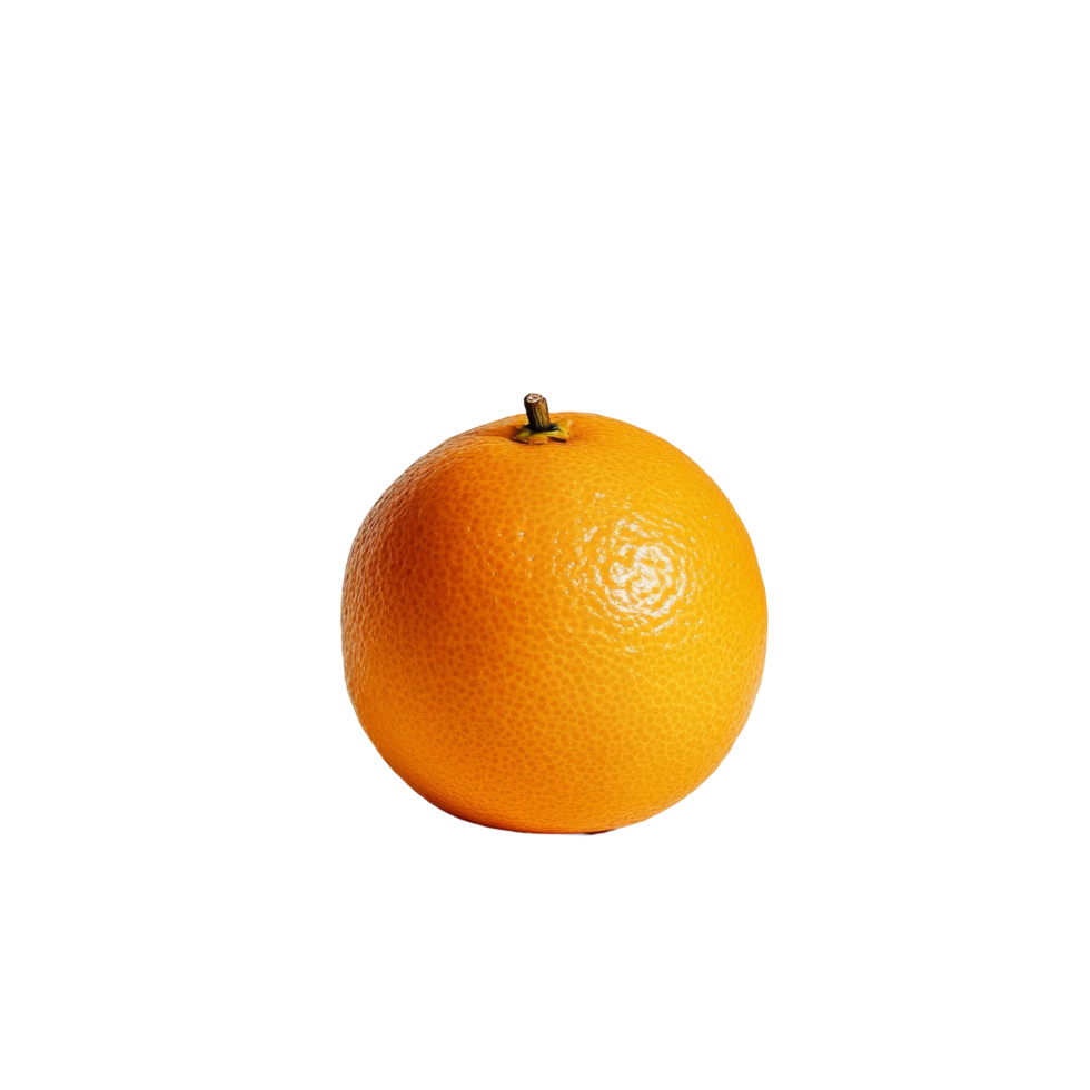 Fresh orange on a light background highlighting its vibrant color and texture near a welllit area, orange fruit on transparent background png